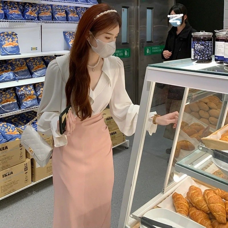 Vapetix S-3XL 2025 Gentle and Mature Women's Fashion Set, Hong Kong Style White Collared Shirt, Early Spring Asym