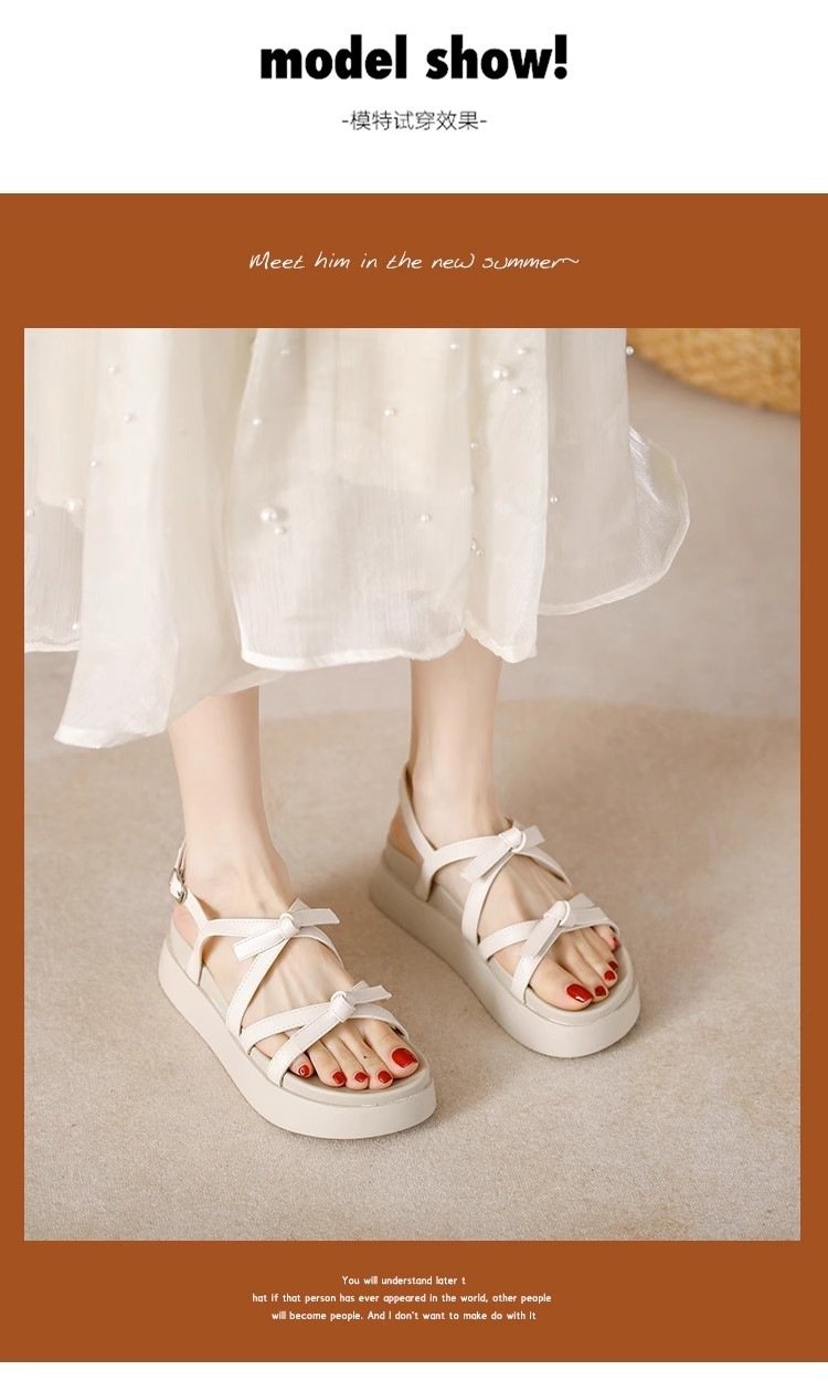 Vapetix 35-40 Fairy Wind Bowknot Thick Heel Sandals for Women 2025 Summer Unique Design for Dresses Roman Beach S – Bild 3