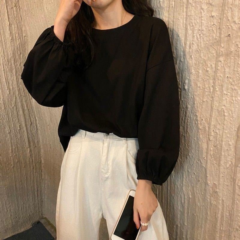 Vapetix ●●●●❀S 60-85 lbs-●●●●❀2XL 136-145 lbs Autumn 2025 Korean Loose Ins College Style Lantern Sleeve Thin Long Sleeve T-Shirt Women's Student – Bild 2