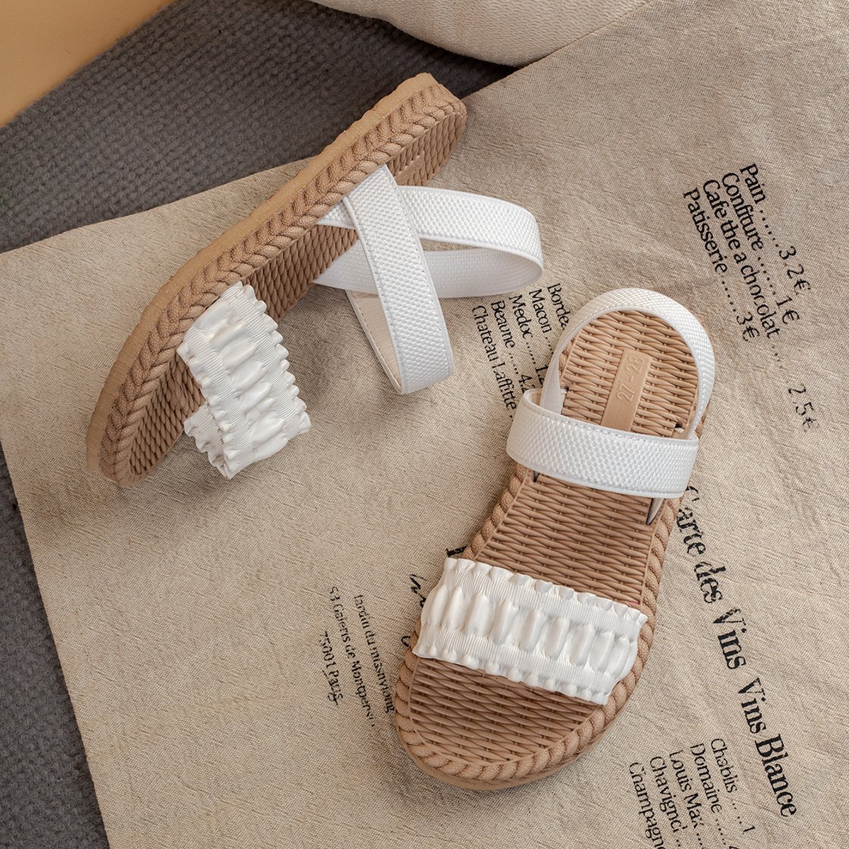 Vapetix 23-24-35-36 Flat children's sandals with elastic straps, cross design, summer outdoor wear, imitation grass wea – Bild 2