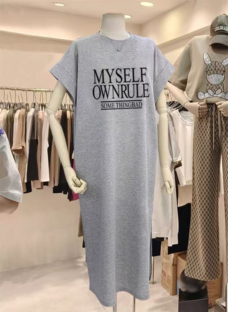 Vapetix M-4XL Flowy Sleeve Lazy Wind Slim Fit Versatile Nightgown Wearable Personality Letter Design Mid-Length L – Bild 3