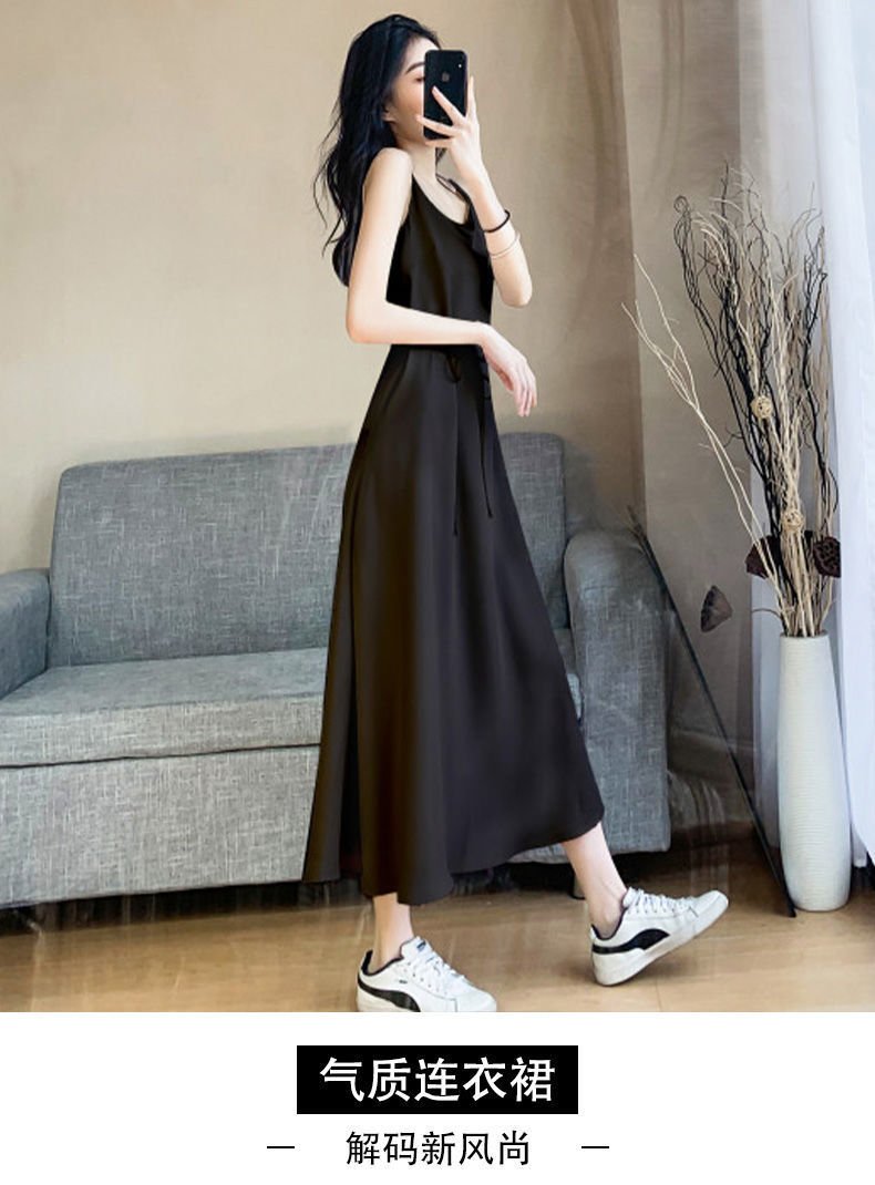 Vapetix S-xxxxs Black chiffon camisole dress, new women's summer long dress, temperament, slimming, innerwear base