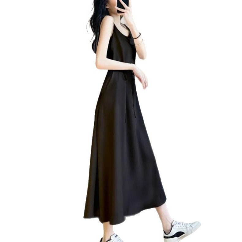 Vapetix S-xxxxs Black chiffon camisole dress, new women's summer long dress, temperament, slimming, innerwear base – Bild 2