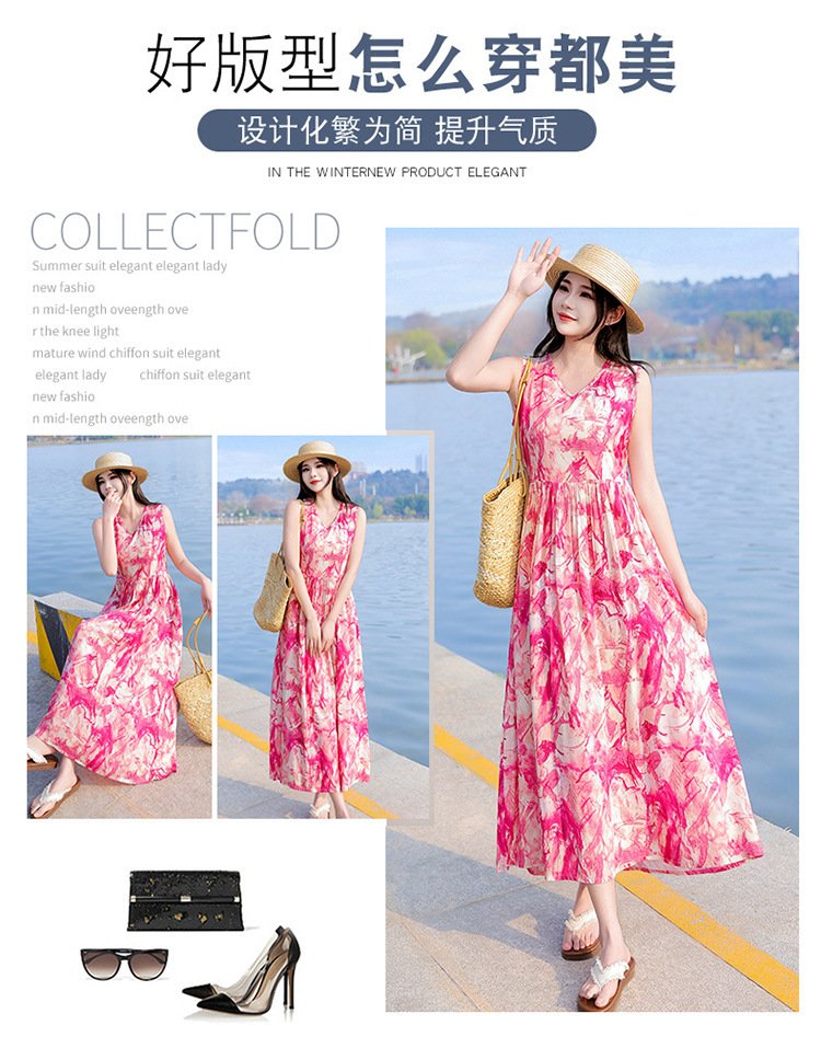 Vapetix XL size suggests 90-115 pounds-5XL suggests 160-175 pounds 2025 Summer Plus Size Cotton Satin Dress with Floral Print, Slimming Mother's Full-Skirted Beach Dr – Bild 3