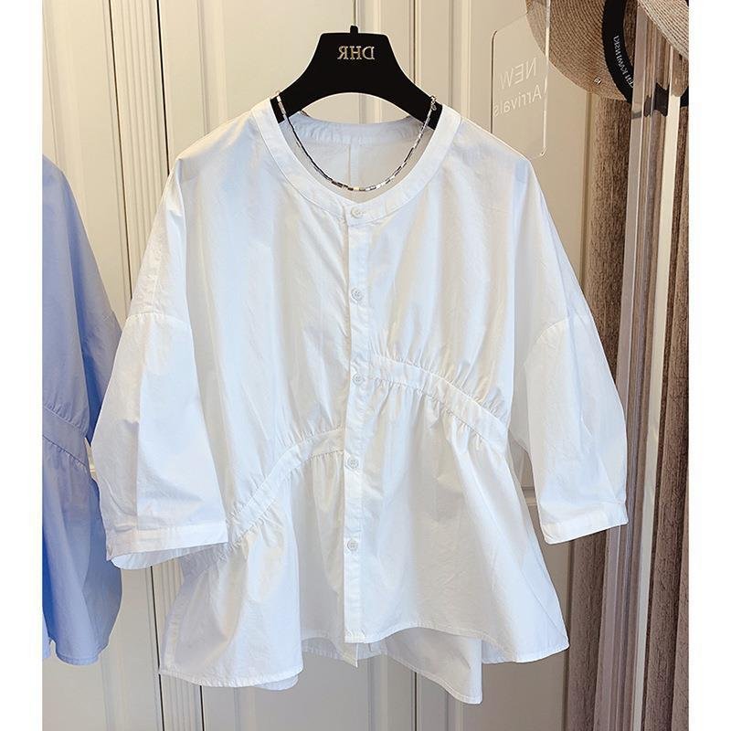 Vapetix S-3XL 1688 Summer Korean Design Small Size Loose Asymmetric Pleated Splicing Doll Shirt Women's Trendy – Bild 3