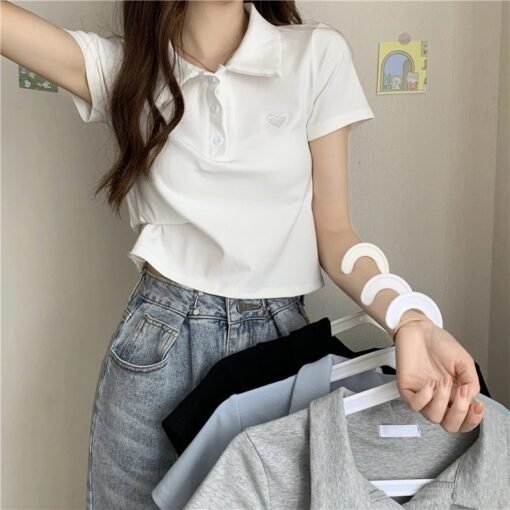 Vapetix ●S suggests 65-90 pounds-●2XL Suggests 135-150 lbs  Summer 2025 Short Sleeve Japanese Style T-Shirt Design Sense Minority Polo Collar Short Length Thin – Bild 3