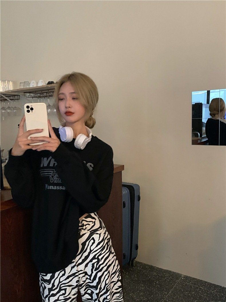 Vapetix M-XXL Korean Minimalist Academic Style 2025 Autumn Versatile Loose Hooded Long-Sleeve Thin Sweatshirt for – Bild 2