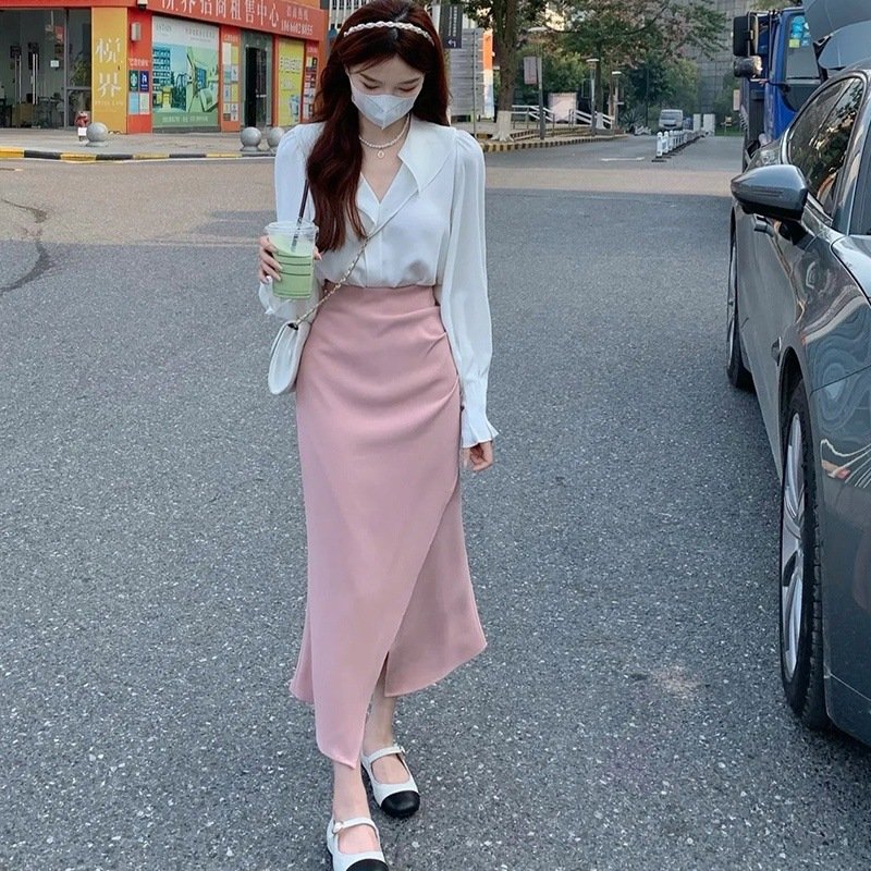 Vapetix S-3XL 2025 Gentle and Mature Women's Fashion Set, Hong Kong Style White Collared Shirt, Early Spring Asym - 图片 2