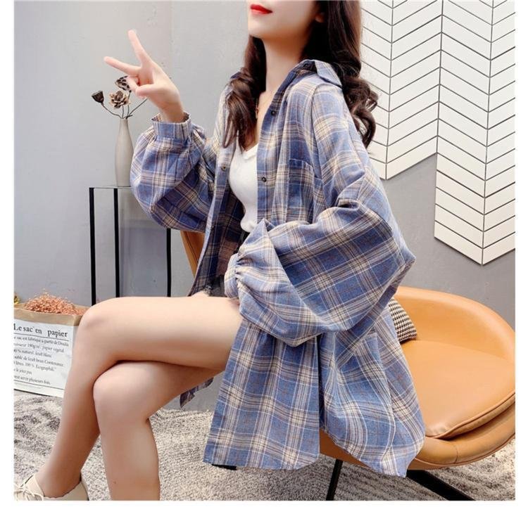 Vapetix S-XXS Spring and Autumn Jacket 2025 Grid Shirt for Women, Thin Long Sleeve Loose Sun Shirt Retro Hong Kon