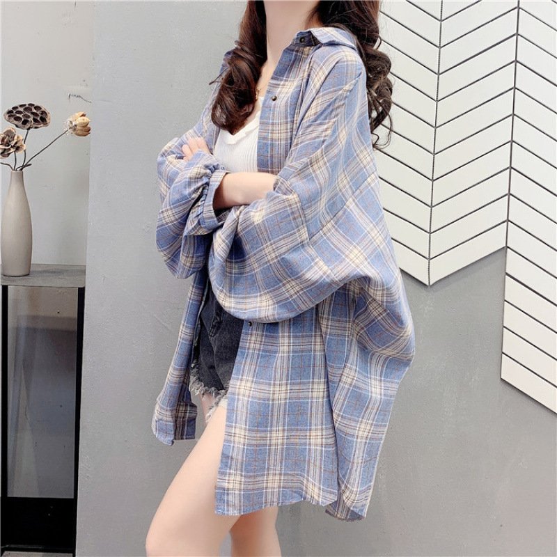 Vapetix S-XXS Spring and Autumn Jacket 2025 Grid Shirt for Women, Thin Long Sleeve Loose Sun Shirt Retro Hong Kon – Bild 2