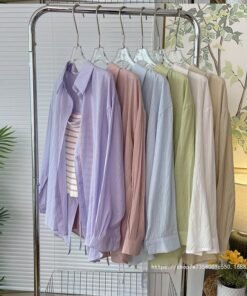 Vapetix XXS-3XL  Outerwear set featuring a knitted open jacket, blue shirt, and a French-style long-sleeved thin sun