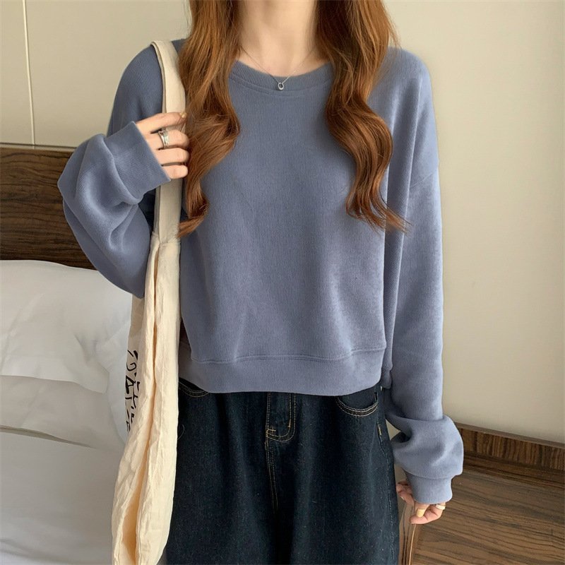 Vapetix Free Size-Free Size Women's Spring and Autumn Season Casual Short Sleeve Round Neck Sweatshirt, Simple Pure Color Loose