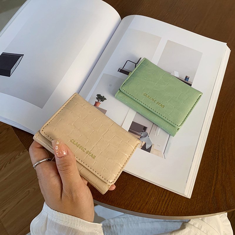 Vapetix Free Size-Free Size Japanese-style short-length genuine leather texture women's tri-fold mini PU wallet large capacity