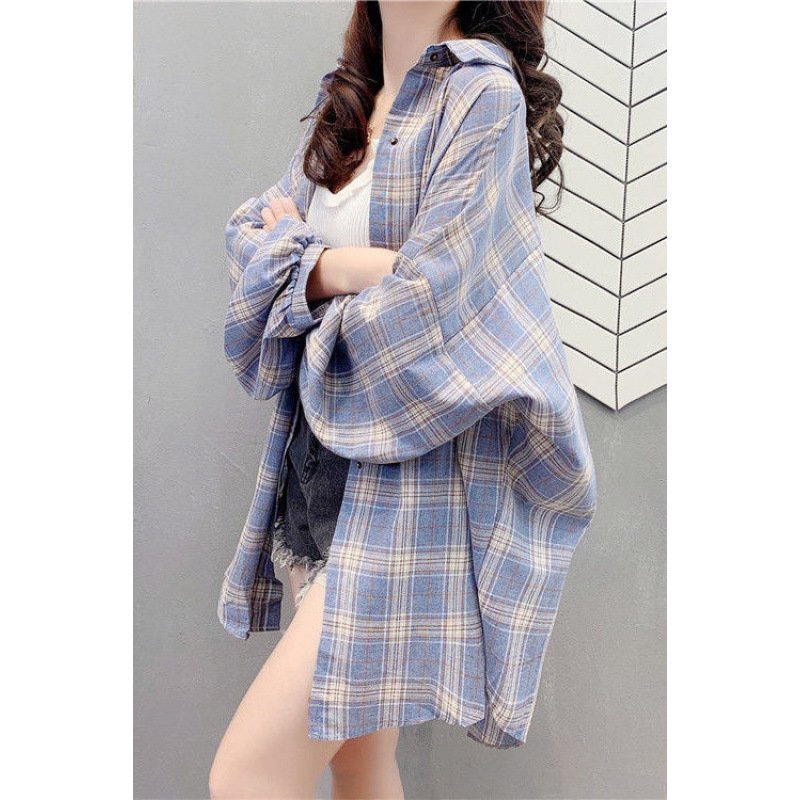 Vapetix S-XXS Spring and Autumn Jacket 2025 Grid Shirt for Women, Thin Long Sleeve Loose Sun Shirt Retro Hong Kon – Bild 3