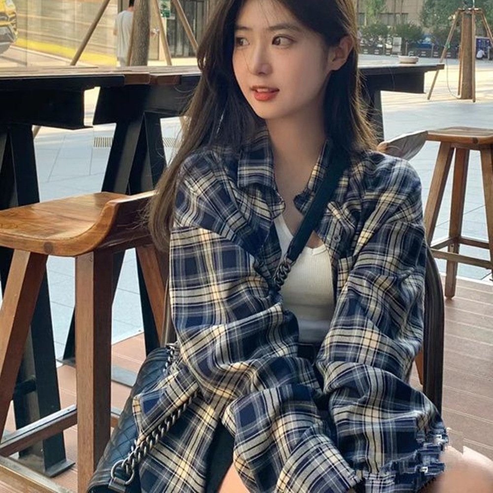 Vapetix S-XXL Women's Plaid Blazer Coat Loose Long-Sleeve Top for Spring and Autumn Lazy Style Women's Upper Garm – Bild 5