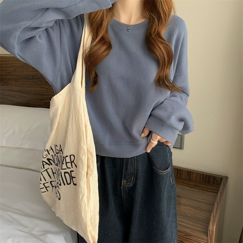 Vapetix Free Size-Free Size Women's Spring and Autumn Season Casual Short Sleeve Round Neck Sweatshirt, Simple Pure Color Loose – Bild 2