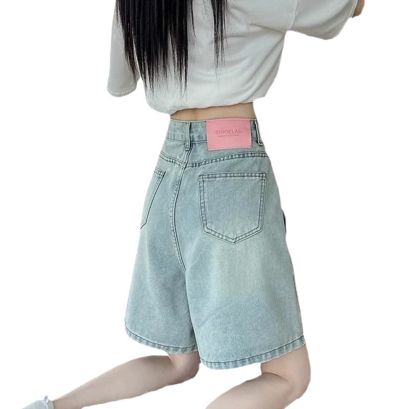 Vapetix ●S Recommend 80-98-●2XL Suggested 130-145 Chic Women's 5-Pocket Denim Shorts 2025 Summer High-Waisted Loose Fitting Slimming Petite A-Line Wi – Bild 3