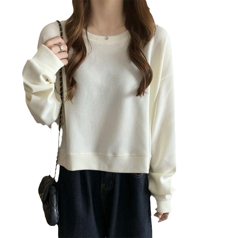 Vapetix Free Size-Free Size Short sleeve round neck women's autumn winter Korean style simple solid color loose Hong Kong style – Bild 3