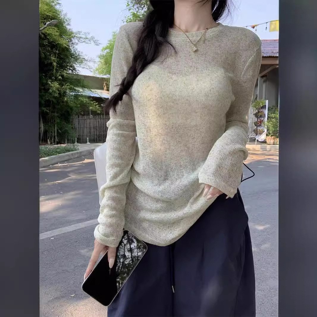 Vapetix S-XL American-style semi-transparent sunscreen long-sleeve T-shirt for women, summer loose casual thin c – Bild 2