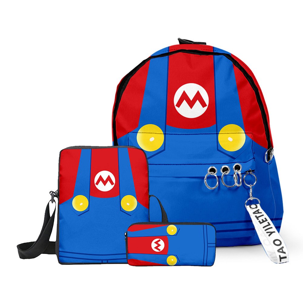 Vapetix Three-piece set (backpack + crossbody bag + pen case)-Pencil case 3D Super Mario Brothers Mario Princess Peach Three-Piece Set School Bag Student Backpack Double Sho – Bild 3