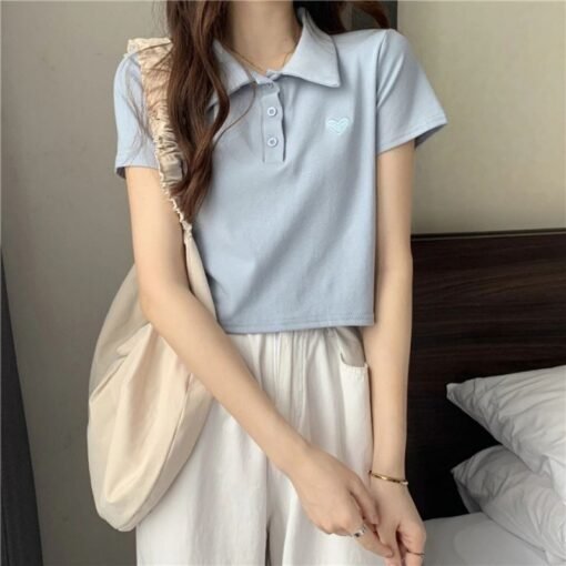 Vapetix ●S suggests 65-90 pounds-●2XL Suggests 135-150 lbs  Summer 2025 Short Sleeve Japanese Style T-Shirt Design Sense Minority Polo Collar Short Length Thin – Bild 4