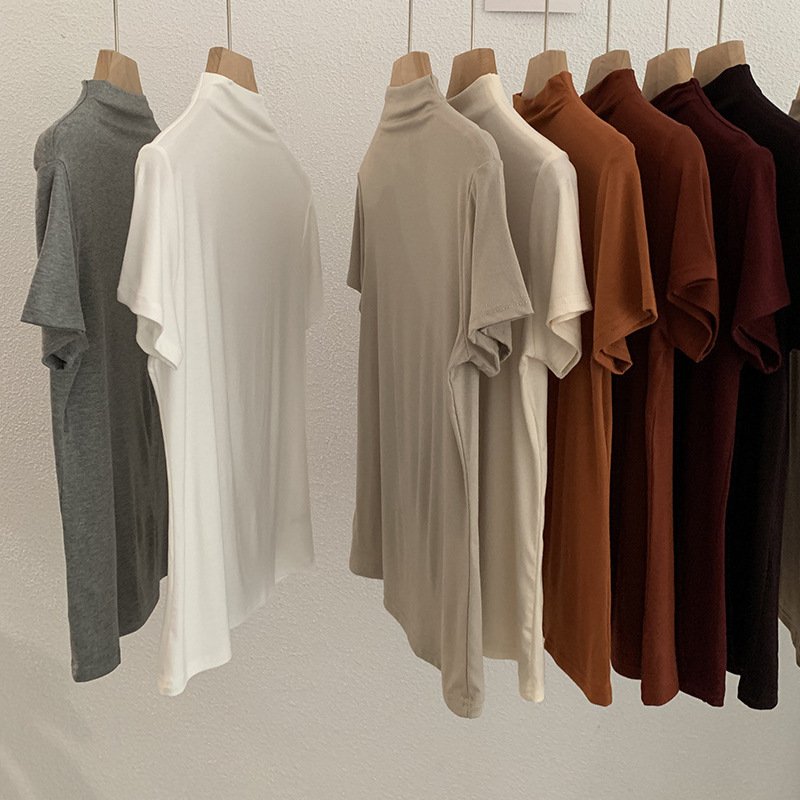 Vapetix Free Size-Free Size Omral Small Stand Collar Solid Color Slimming Short Sleeve Hooded T-Shirt 2025 Autumn New Women's B – Bild 4