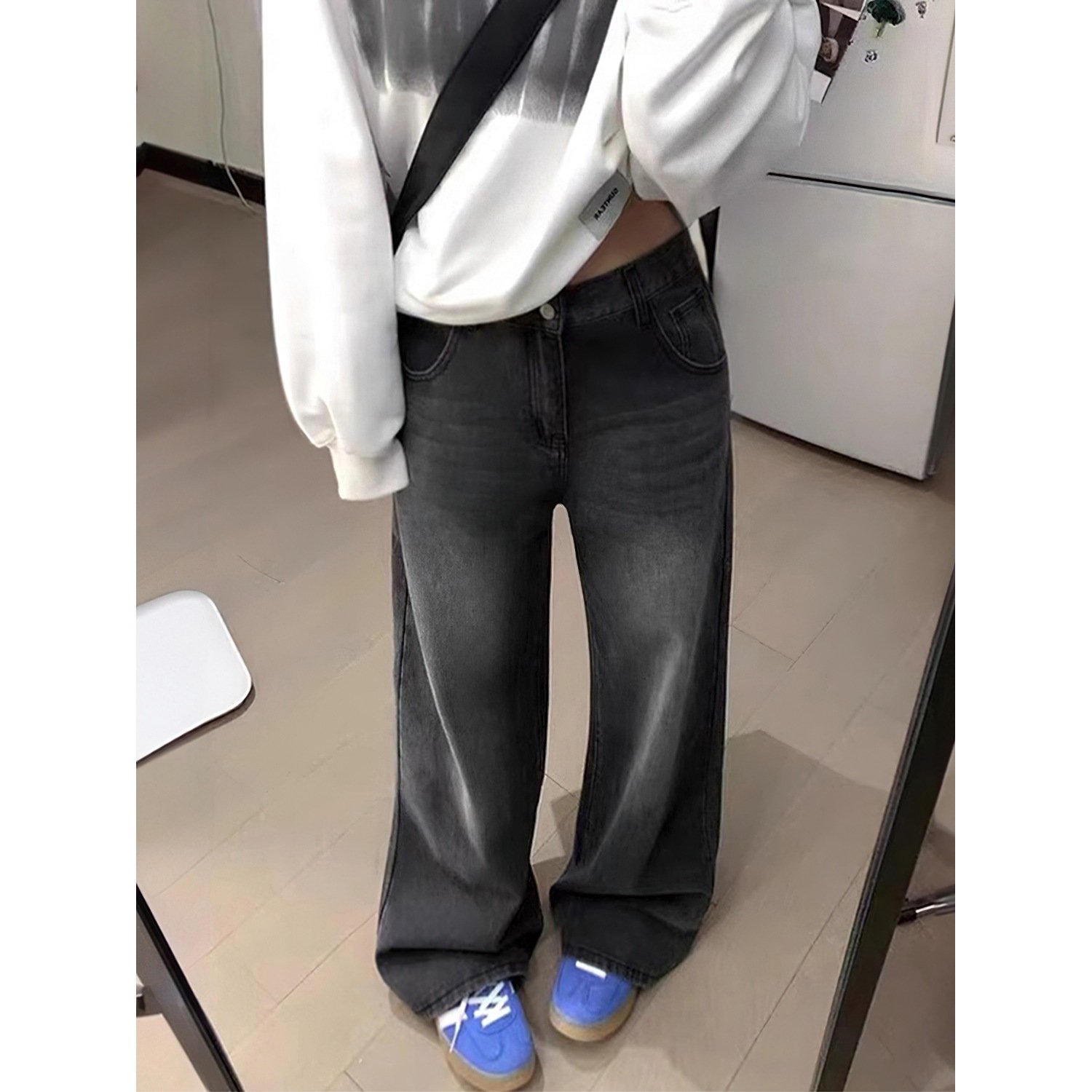 Vapetix ✿✿S suggests 80-90 pounds-✿✿4XL Suggests 180-200 lbs Black and Gray Straight Leg Denim for Women, Summer Fat Sister Pear Shape, High-Waisted Loose and S – Bild 2