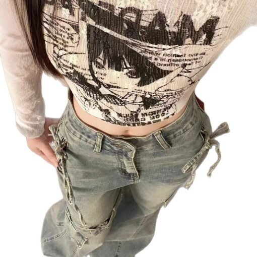 Vapetix XS-2XL  Vintage American-style wide-leg jeans for women, suitable for spring and autumn, niche low-rise str – Bild 2