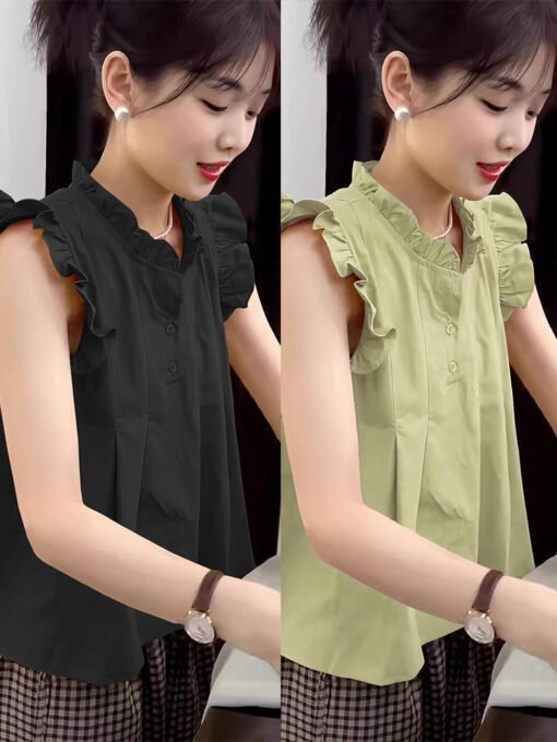 Vapetix XL-S  Fresh Mushroom Edge Flying Sleeve Women's Summer Outerwear Design Sense Uncommon Romantic French Yo – Bild 3