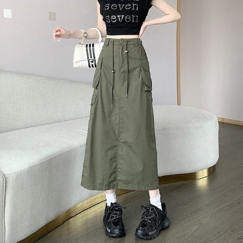 Vapetix S-XL International Trade Vintage American Style Workwear Skirt for Women Spring Semi-Skirt High-Waist St