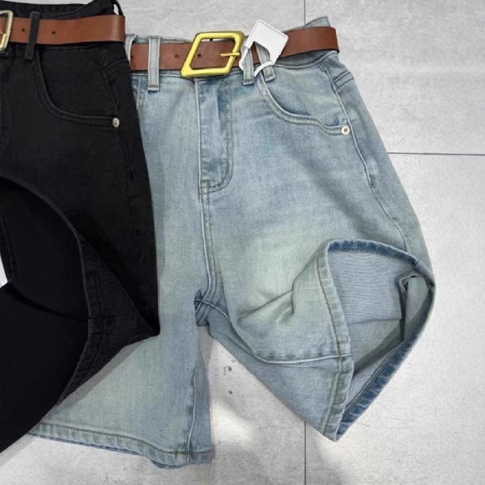 Vapetix S-5XL Plus-size women's 2025 summer black high-waisted elastic denim shorts for plus-size women, slimming – Bild 2