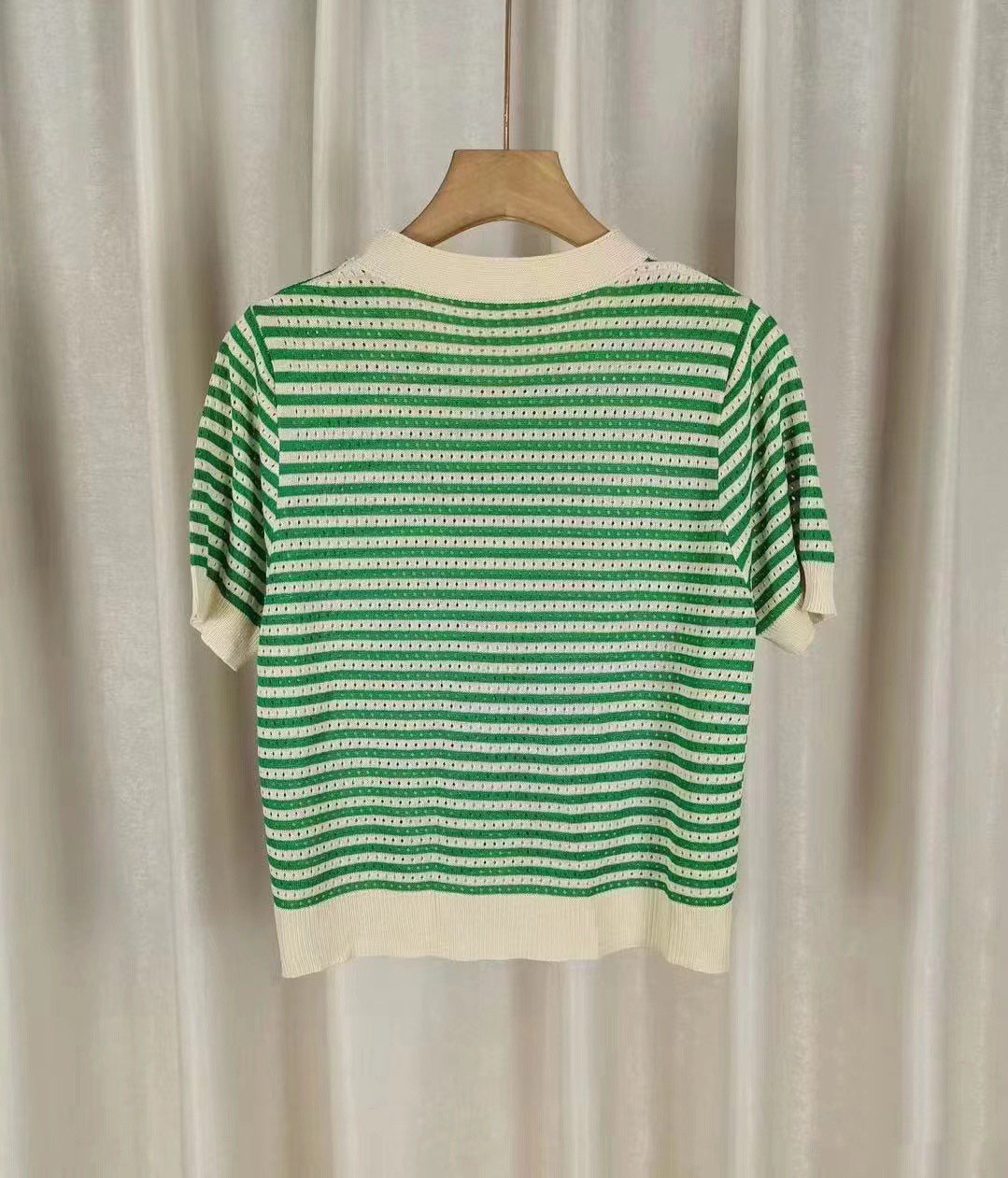 Vapetix Free Size-Free Size Round-neck striped knitted women's short-sleeved hollow-out design cross-border summer new style si