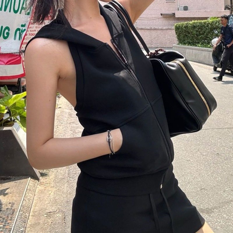 Vapetix S-XL Ladies' Casual Set 2025 Summer Backless Hooded Vest Top Tank Top with No Sleeve, Bodycon Short Skir – Bild 2