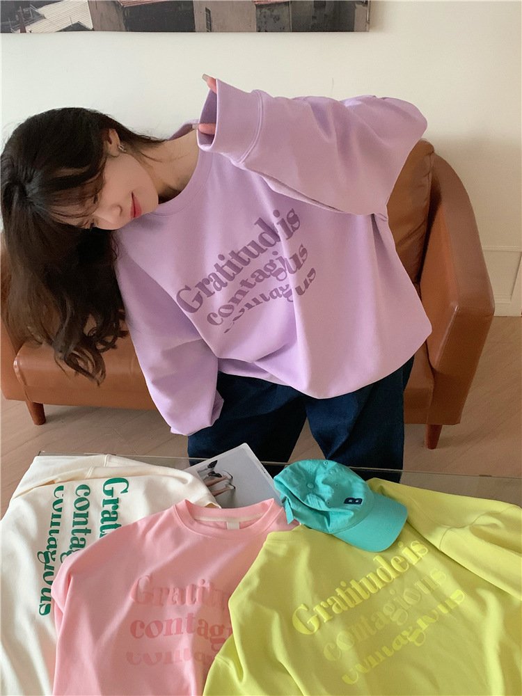 Vapetix Free Size-Free Size Women's Long-Sleeve Padded Sweatshirt with Letter Print for Autumn/Winter, Loose Fit, Casual Studen – Bild 4