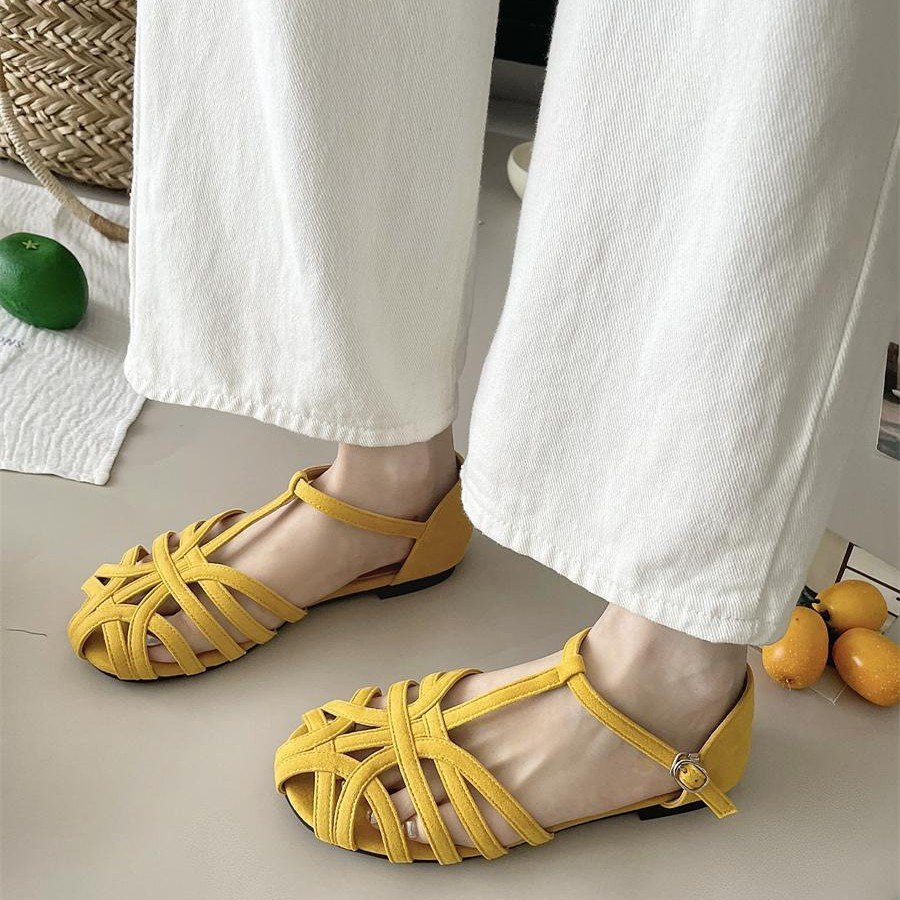 Vapetix 35-40 Ins niche ~ Baotou hollow out women's sandals 2025 summer retro Roman shoes with laces flat shoes – Bild 4