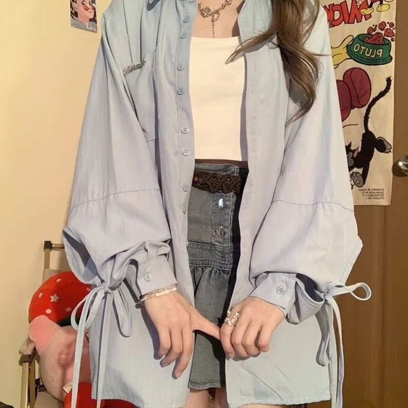 Vapetix S 75-90 kilograms-2XL 125-140 lbs Women's Blue Long-Sleeve Shirt Early Autumn 2025 Thin-Fitted Open-Shirt Design Sun Protection Jacke - 图片 3