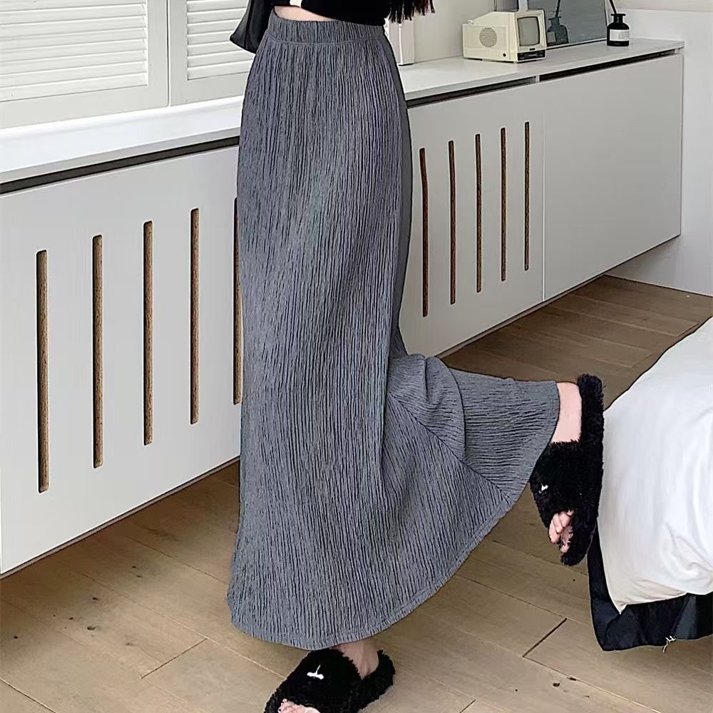 Vapetix S-XL Lazing Style Pleated A-line Fish Tail High-Waisted Skirt for Women, Autumn Casual Slimming Marigold – Bild 4
