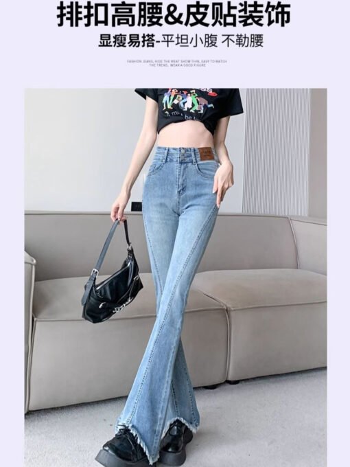 Vapetix XS-3XL  Women's Distressed Jeans with Flared Hem, Bell-bottoms, Slimming Elastic Long Vintage Hong Kong Sty – Bild 2
