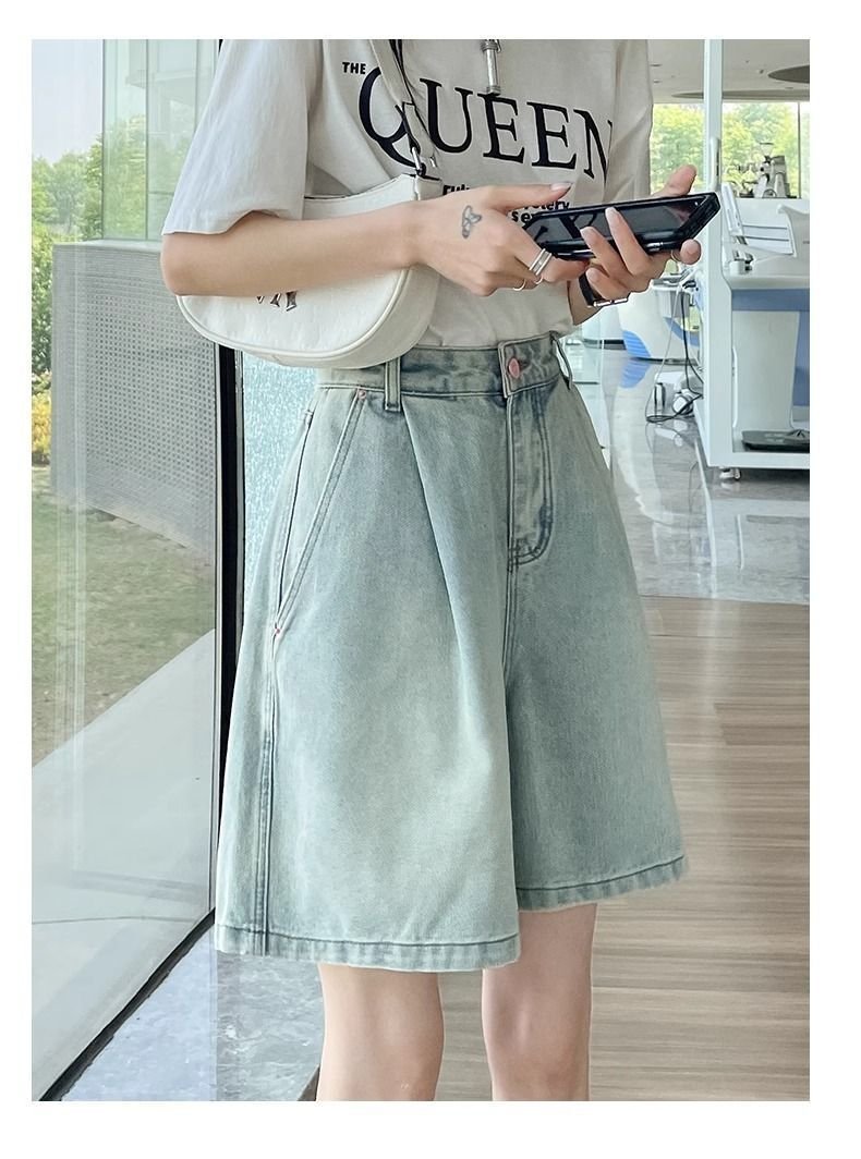 Vapetix ●S Recommend 80-98-●2XL Suggested 130-145 Chic Women's 5-Pocket Denim Shorts 2025 Summer High-Waisted Loose Fitting Slimming Petite A-Line Wi – Bild 5