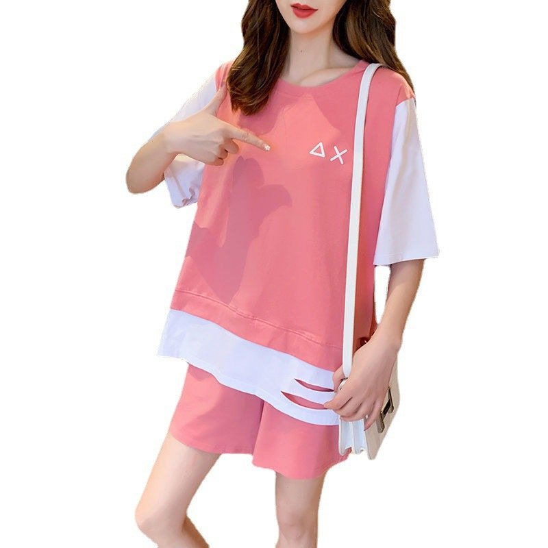 Vapetix M-XXXXL Summer Korean Style Casual Sports Set for Women: Short Sleeve T-Shirt and Shorts, Plus Size Loose a – Bild 2