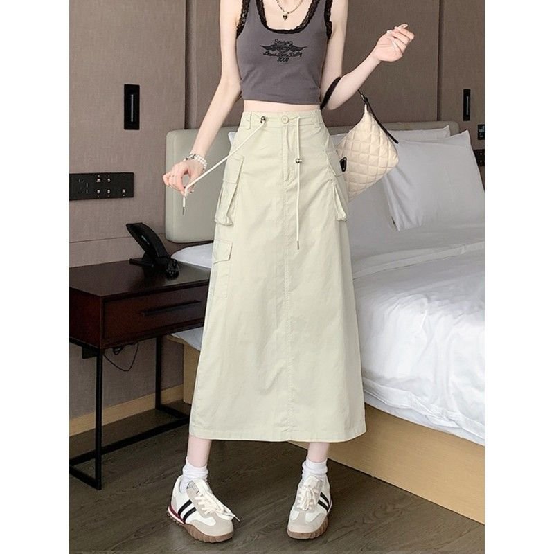 Vapetix ✪S Recommended for 85-95 lbs-✪XL Recommended for 115-130 lbs Vintage American-style split work half skirt for women, summer, mid-length, high-waisted drawstring – Bild 4