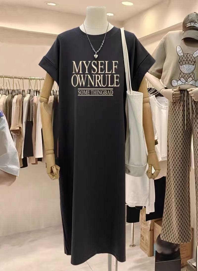 Vapetix M-4XL Flowy Sleeve Lazy Wind Slim Fit Versatile Nightgown Wearable Personality Letter Design Mid-Length L – Bild 4