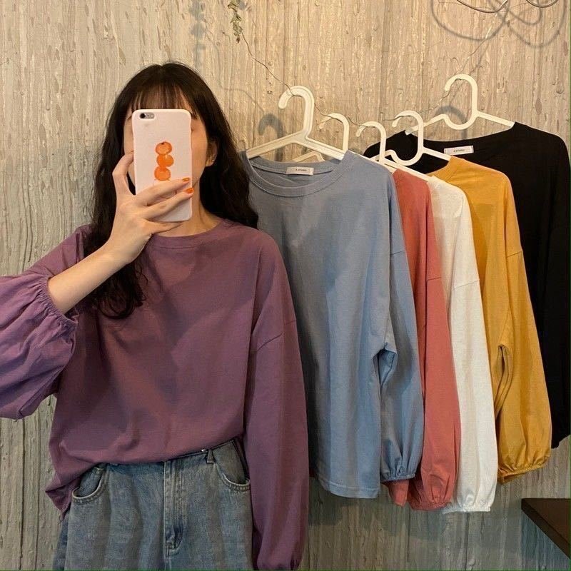 Vapetix ●●●●❀S 60-85 lbs-●●●●❀2XL 136-145 lbs Autumn 2025 Korean Loose Ins College Style Lantern Sleeve Thin Long Sleeve T-Shirt Women's Student – Bild 3