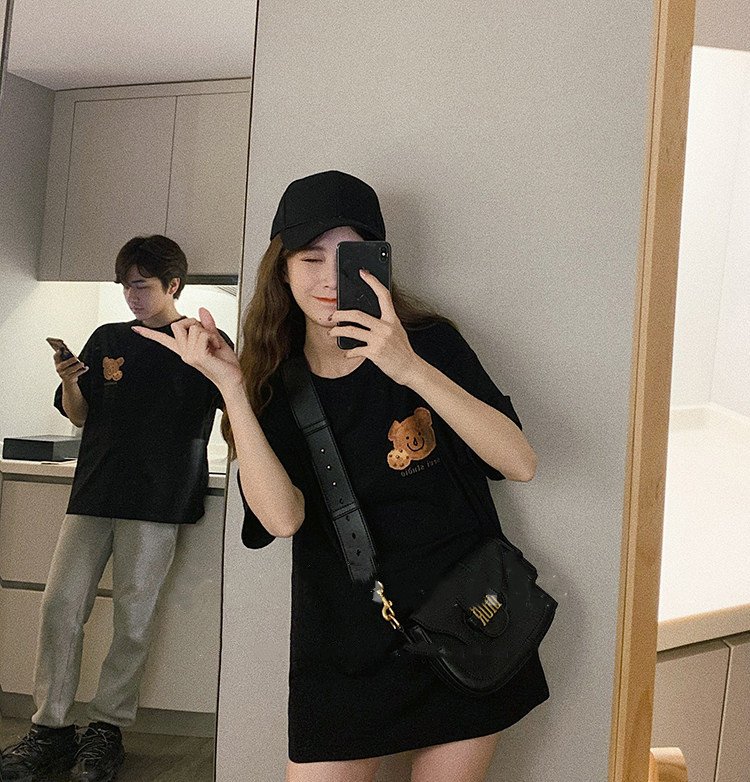 Vapetix M-2XL Roora Couple's Summer Outfit with Bear Design, Round Neck Short Sleeve T-Shirt, Trendy Brand, Influ - 图片 2