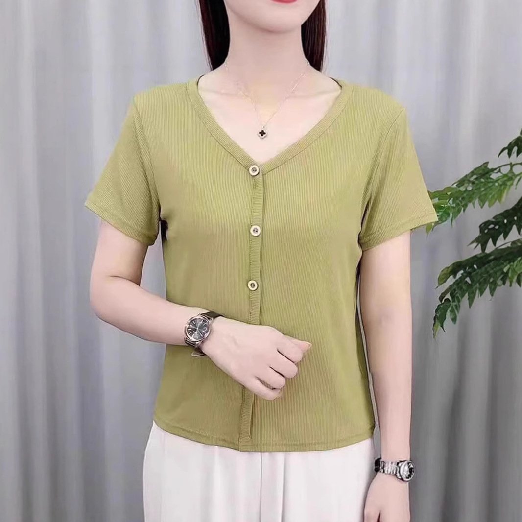 Vapetix M-4XL Summer Fashion Plus Size Women's Youthful Versatile Slimming Short Sleeve V-Neck Top High Quality B – Bild 3