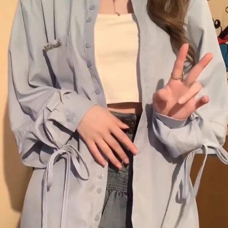 Vapetix S 75-90 kilograms-2XL 125-140 lbs Women's Blue Long-Sleeve Shirt Early Autumn 2025 Thin-Fitted Open-Shirt Design Sun Protection Jacke - 图片 4