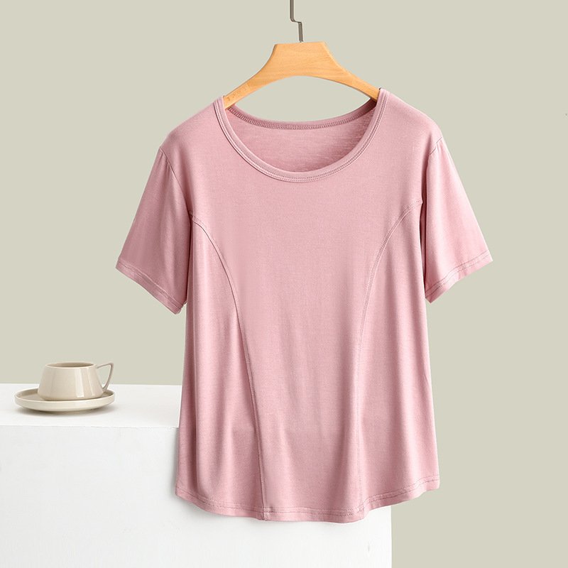 Vapetix M90-105 pounds-2XL 135-145 lbs Modal Spliced Crew-Neck Short-Sleeve T-Shirt, Plus Size, Slimming Inner Layer Base Top for Summer,