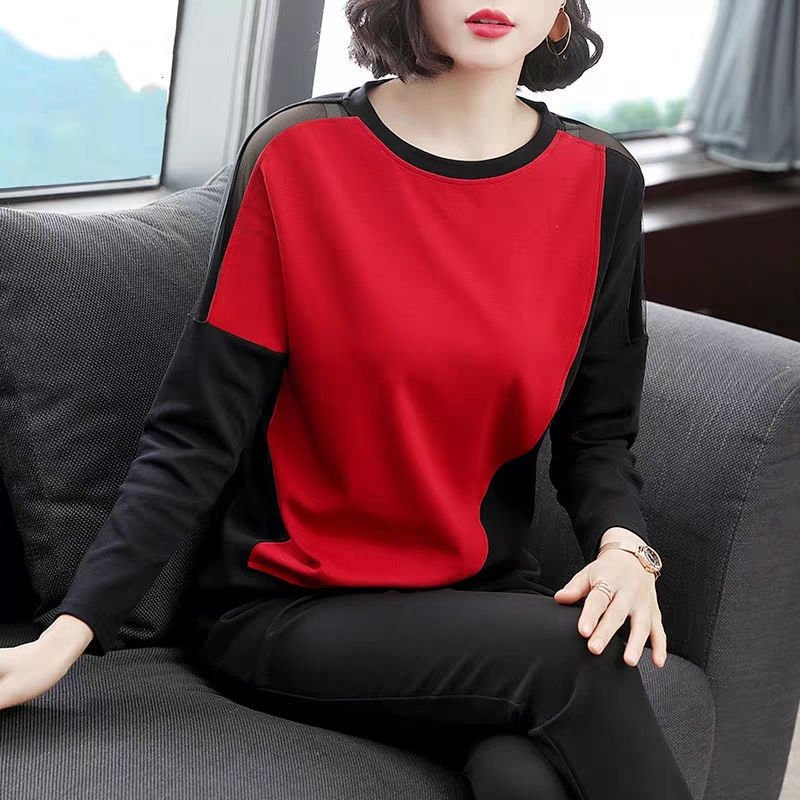 Vapetix M-4XL Women's Long-Sleeve Top Spring Outfit Plus Size Mother Spring and Autumn Base Shirt Stylish Small S – Bild 7