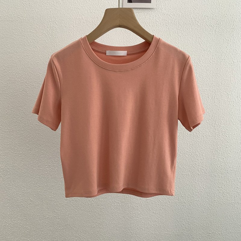 Vapetix Free Size-Free Size Omale Simple and Versatile Solid Color Crew Neck Straight Short Sleeve T-shirt Top for Spring and S – Bild 2