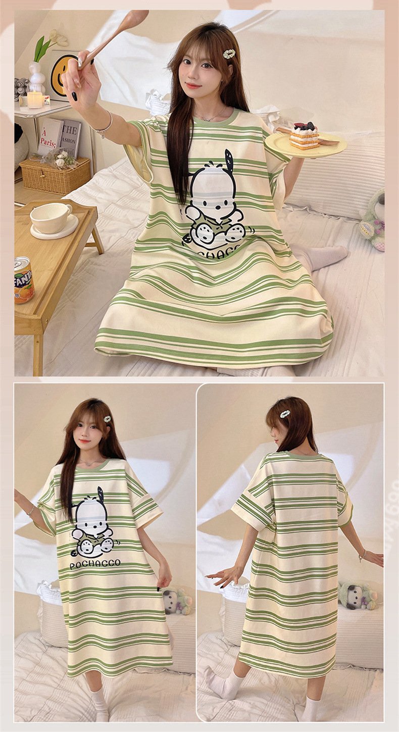 Vapetix 2 yards (80-120 pounds)-XXL Women's Summer Sleepwear Loose Plus Size Short Sleeve Cartoon Cute Teen Student Thin Pajamas Home C – Bild 3